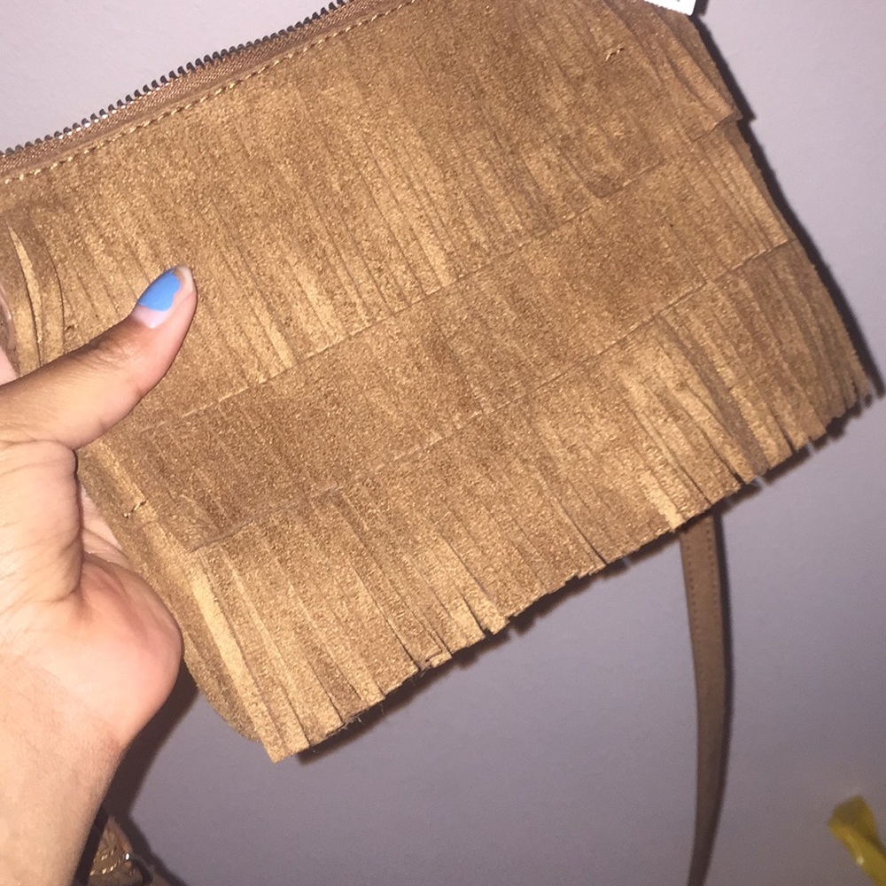 Brown fringe tote bag